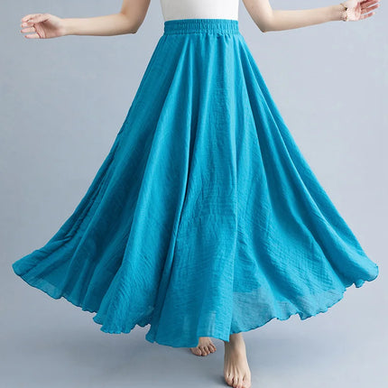 nuove gonne lunghe in cotone di lino da donna 2020 gonne lunghe a pieghe in vita elastica spiaggia Boho gonne estive vintage Faldas Saia
