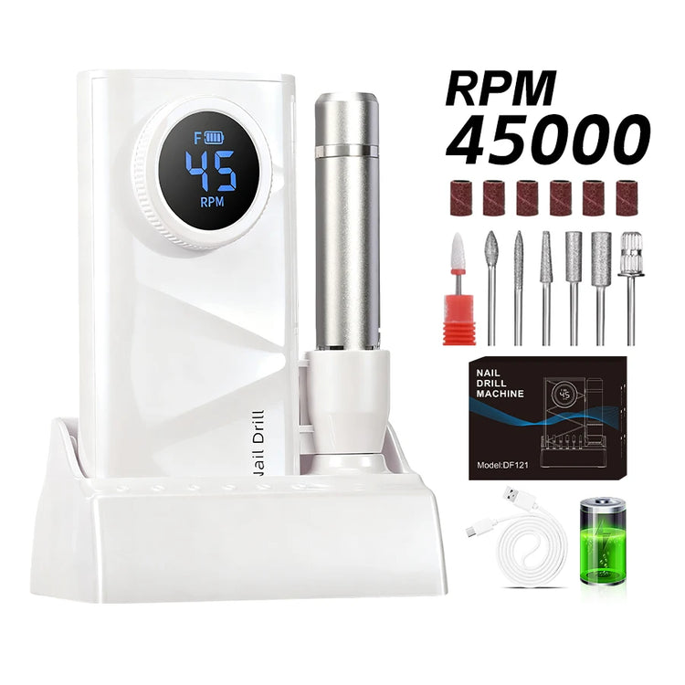 Professional Nail Drill Kit With Charging Dock, 45000RPM Cordless Electric Nail File With LCD Display, Rechargeable 4500mAh Battery Nail Efile For Acrylic & Gel Nails, Manicure Pedicure, Salon & Home Use