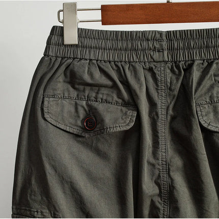 Men Elastic Drawstring Waist Jogger Cargo Pants Multi Button Pockets Vintage Washed Tapered Ankle Cuff Casual Street Trousers