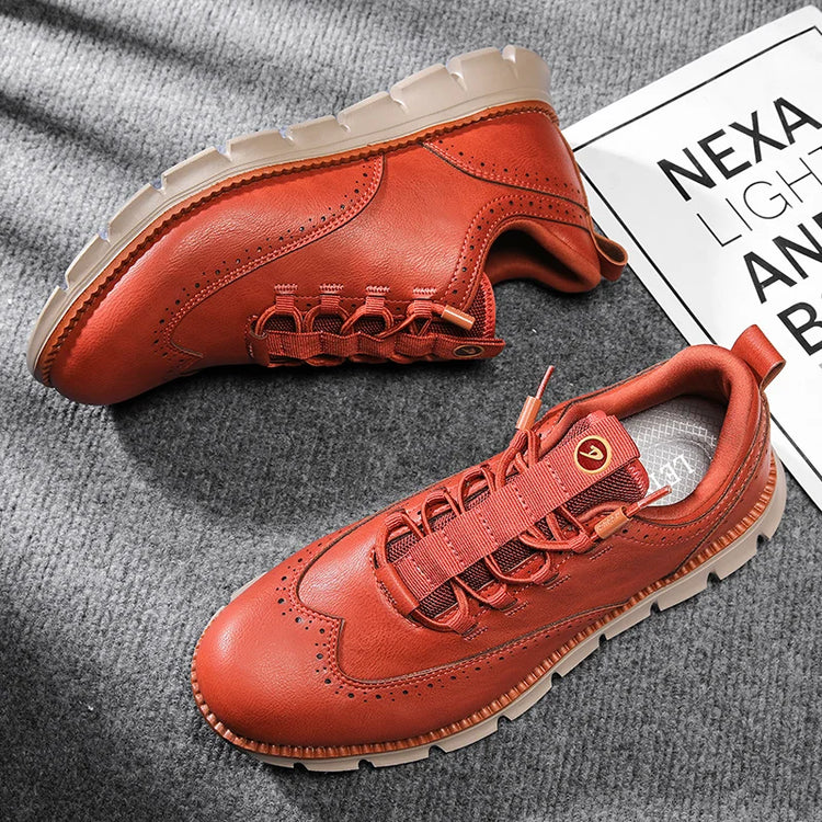 Men's Leather Casual Oxford Shoes, Breathable Anti-Slip Soft Sole Fashion Sneakers for Business Walking and Daily Wear
