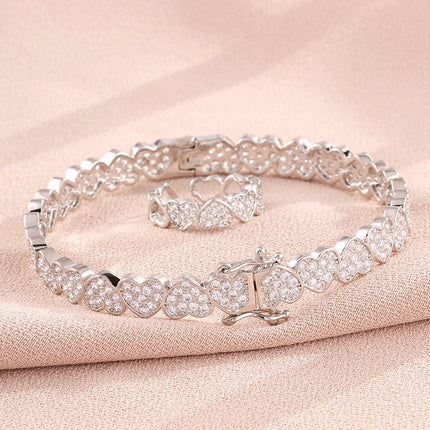 Set di Bracciale e Anello ZAKOL Hip Hop con Charm a Cuore in Zirconia Cubica per Uomo e Donna, Regalo di San Valentino per Coppie platinumshop