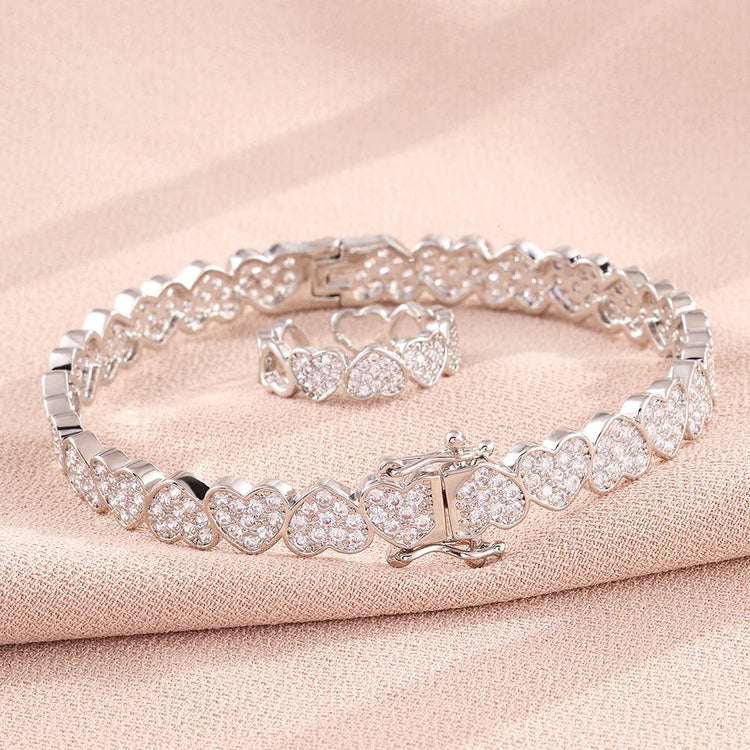 Set di Bracciale e Anello ZAKOL Hip Hop con Charm a Cuore in Zirconia Cubica per Uomo e Donna, Regalo di San Valentino per Coppie platinumshop