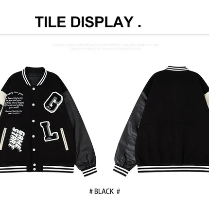 Men's Casual Varsity Jacket Racing Letterman Baseball Coat Vintage Embroidery Outerwear Streetswear with Faux Leather Sleeves
