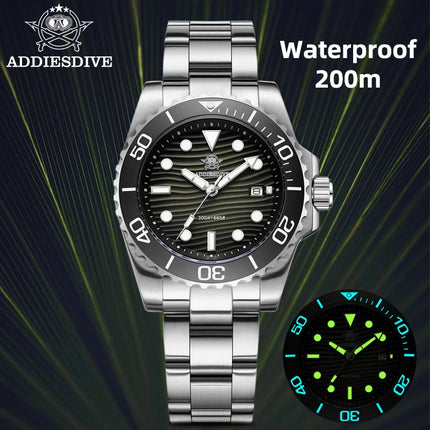 ADDIESDIVE Luxury Men's Quartz Watch Japan 2115 Stainless Steel Diving Luminous Watches 200m Waterproof High-End Wristwatch New
