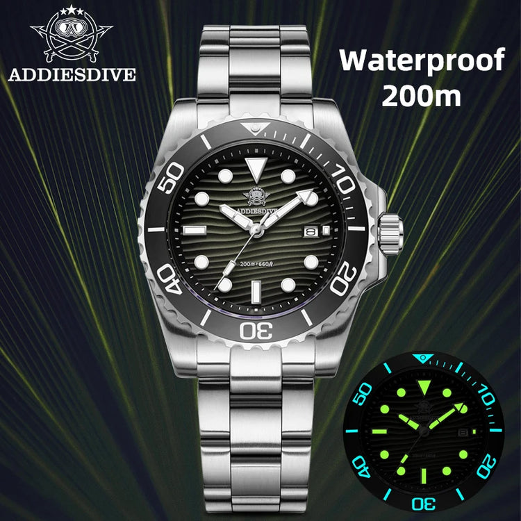 ADDIESDIVE Luxury Men's Quartz Watch Japan 2115 Stainless Steel Diving Luminous Watches 200m Waterproof High-End Wristwatch New