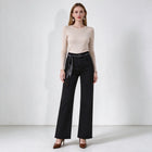 Women's Black Flared Jeans, High Waist, Stretch Denim, Loose Fit, Stitching Details, Elegant Casual Style, Fashionable Trousers, Perfect for All Seasons, Sizes Xs-Xl，Fx1338-1