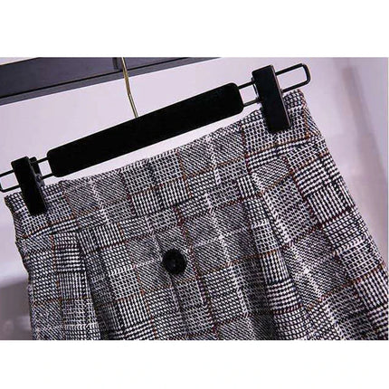 Large Size Women's Autumn Winter Elastic Waist A-line Skirt Woman Skirts Faldas Jupe Korean Retro Plaid Mid-Long Skirts Size 4XL PlatiNum