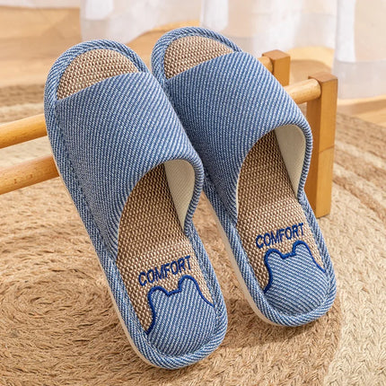 Pantofole in lino per la casa per coppie quattro stagioni Pantofole antiscivolo da pavimento per donna Uomo Camera da letto interna Infradito a punta aperta in lino quattro stagioni
