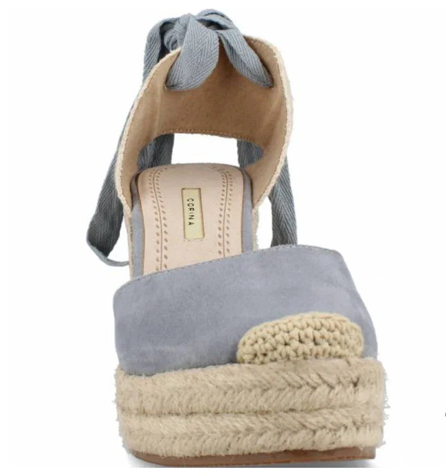 Corina brand esparto wedges espadrilles with blue natural jute wedge PlatiNum