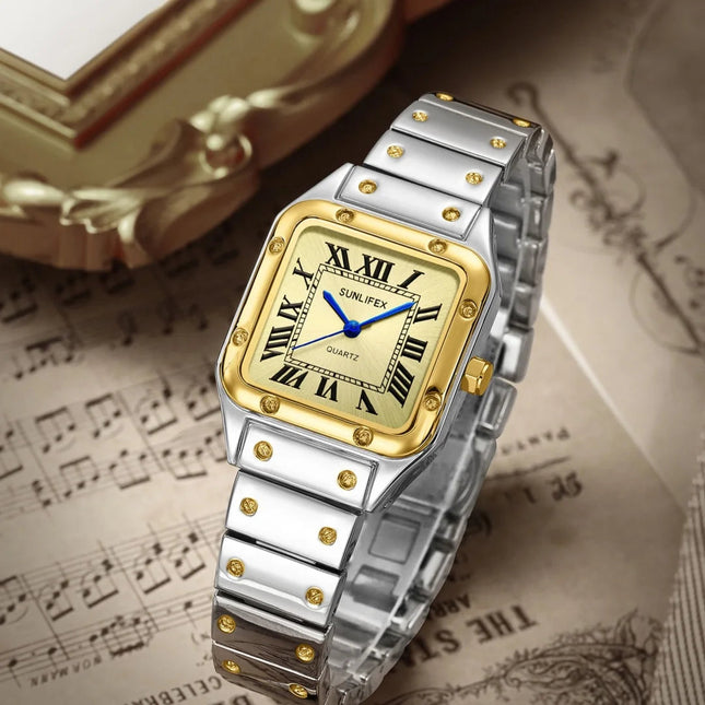 Orologi da donna quadrati Orologio da donna al quarzo Orologio da polso femminile Cinturino in bambù in acciaio inossidabile Orologio da donna casual Orologio Relogio Feminino platinumshop