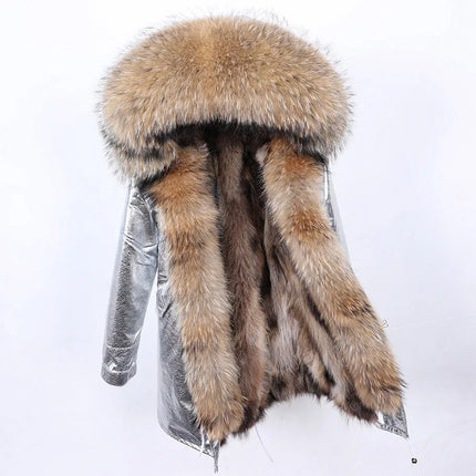 Maomaokong Natural Fur Lining Real Fur Coat Winter Jacket Women Raccoon Fur Collar Warm Thick Parkas Female Clothing