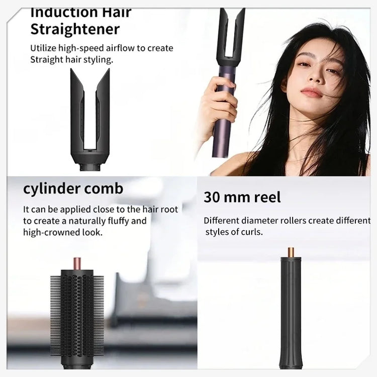 Professional 6 in 1 Cold Hot Air Styling Brush Hair Dryer Curling Iron Straightener Flat Iron 1700W Fast Dry Voluminous Waves
