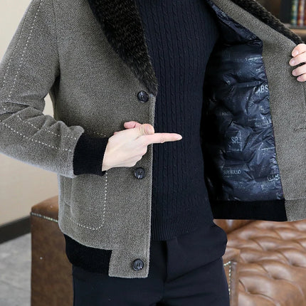 Casual Winter Men's Slim White Duck Down Jackets Warm Short Fur Collar Puffer Woolen Coat Outwear Thicken Windproof Top Clothing