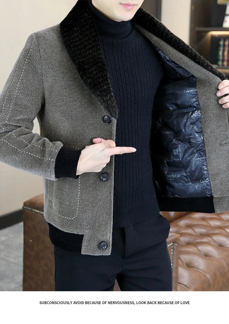 Casual Winter Men's Slim White Duck Down Jackets Warm Short Fur Collar Puffer Woolen Coat Outwear Thicken Windproof Top Clothing