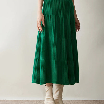 Autumn Winter Women Tiered Skirt Cashmere A-line Pleated Skirt Elastic Waist 100% Cashmere Knitted High Quality Soft Solid Dress PlatiNum