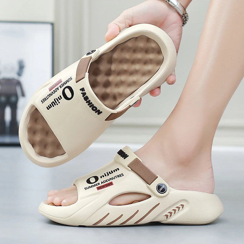 2025 New Men Massage Slippers Slides Indoor Outdoor Man Sandals Beach Casual Shoes Comfortable Sole Men Slippers Big Size 38-47