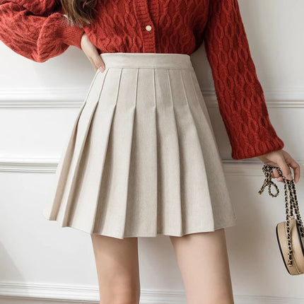 Autumn Winter Woolen Mini Pleated Skirts Women Fashion High Waist Loose A-Line Short Skirt Kawaii School Skater Falda Plisada PlatiNum