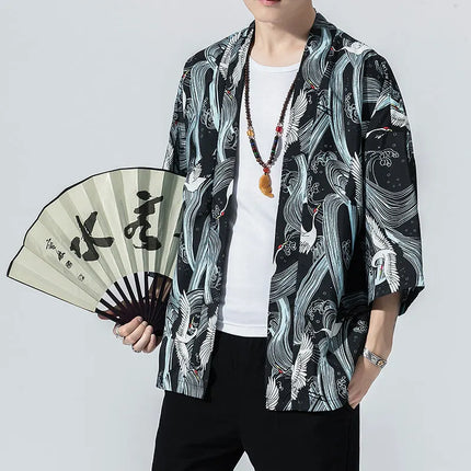 Camicie Sottili da Uomo con Stampa Tradizionale, Abbigliamento Asiatico, Kimono Giapponese, Camicie Yukata da Uomo, Top Larghi da Donna Stile Harajuku, Cappotto Taglie Forti fino alla 5XL