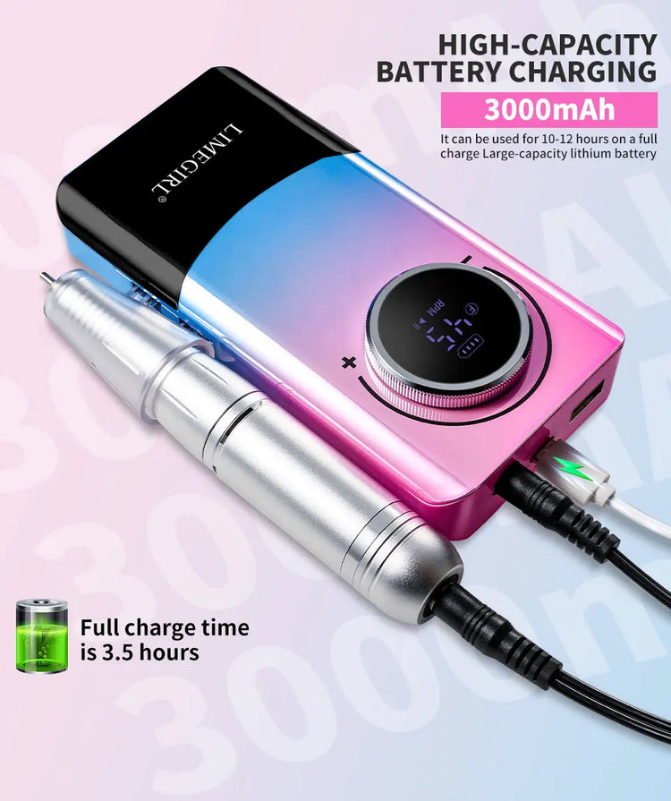 LIMEGIRL Portable Electric Nail Drill File 45000 RPM Rechargeable Electric Nail File Machine Kit for Acrylic Gel Nails Polishing Removing