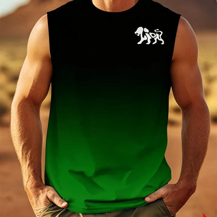 Men's Sleeveless T-Shirt with K Letter 3D Digital Print, Casual Polyester Round Neck Tank Top, Men's Sports Top.