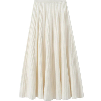 TLOML Luxury Women's 100% Cashmere Skirt Pleated Mid-Calf Skirt Autumn Winter Office Lady Grace Style Skirt Cashmere Knitwear PlatiNum