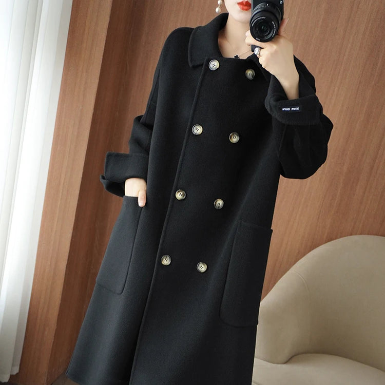 Ladies' 100% Cashmere Thick Double-Sided Extended Coat, Classic, Versatile and Fashionable for Business and Leisure