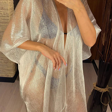 Nappa Oro Bikini Cover Up Abito da spiaggia sexy Tuniche per le donne Beachwear Nuova estate Vedere attraverso il costume da bagno Cover-up Caftano platinumshop