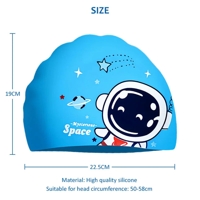 Kids' Swimming Cap for Boys and Girls, Long Hair, Waterproof, High-Elasticity Silicone, Cartoon, Pool Accessories