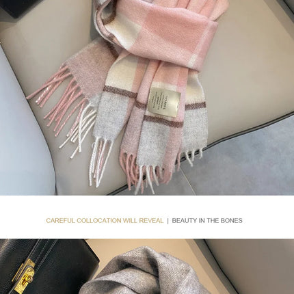 High Quality 100% Pure Wool Scarf Women Classic Chic  Autumn Winter Colorful Plaid Tassel Warm Muffler Female Thermal Shawl Lady