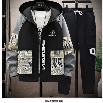 Spring Autumn New Men Casual Sets Mens Hooded Tracksuit Sportswear Jackets+Pants 2 Piece Set Hip Hop Running Sports Suit