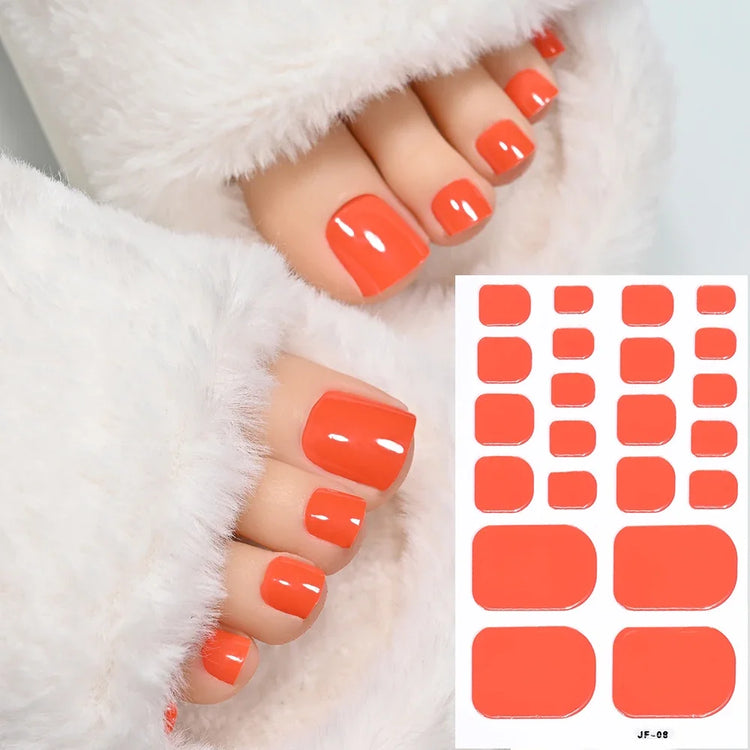 22Tips Red Christmas Baking Free Toenail Sticker Glossy Solid Color Self-adhesive Toe Nail Strips Festival Full Cover Foot Wraps2028