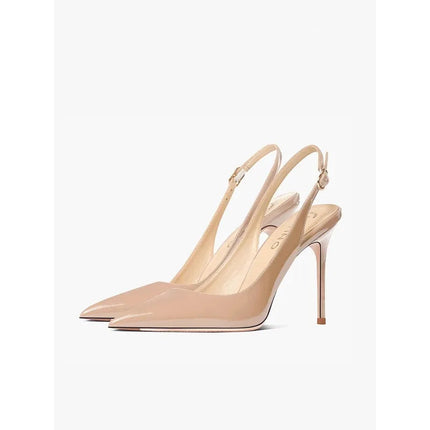 Sexy high-heeled sandals with pointed tips and elegant  summer patent leather strappy fashionable party women's shoes PlatiNum
