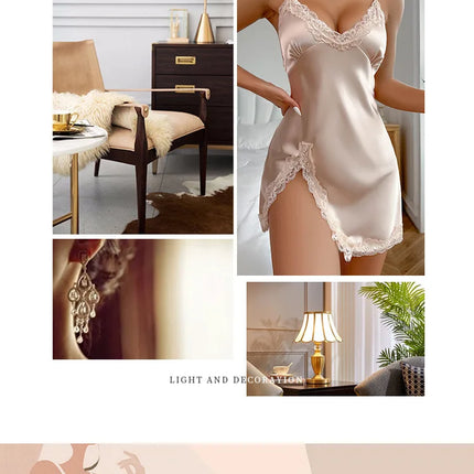 Women's Nightgown Ice Silk Nightdress Backless Summer Dress Short Summer Skirt Thin Breathable Nightgown Chemise Nightgown