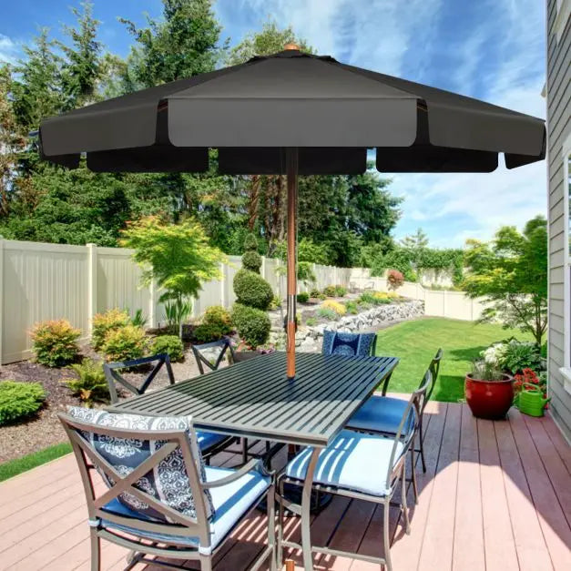 300 cm Beechwood Patio Umbrella with Ventilated Top, 2-Level Height and Angle Adjustment, for Garden, Pool, Beach