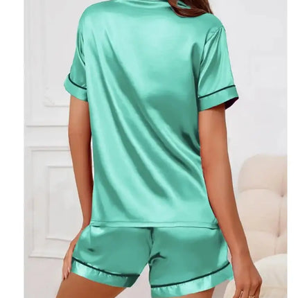Pigiama da donna in raso di seta estivo Set Top e pantaloncini abbottonati 2 pezzi indumenti da notte colletto dentellato indumenti da notte Loungewear per le donne platinumshop