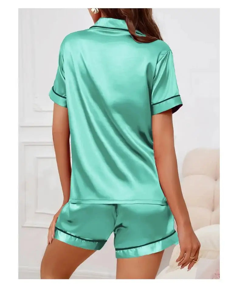 Pigiama da donna in raso di seta estivo Set Top e pantaloncini abbottonati 2 pezzi indumenti da notte colletto dentellato indumenti da notte Loungewear per le donne platinumshop