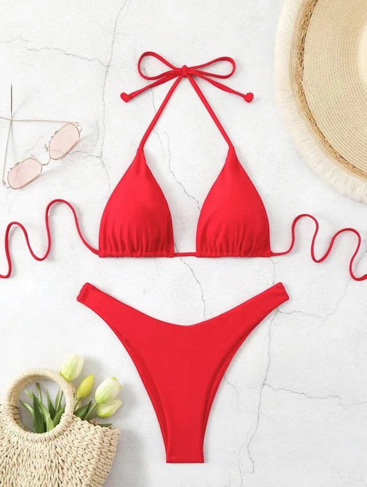 Costume da bagno bikini a perizoma da donna sexy, tinta unita bianco/nero/caffè, con laccetti, stile brasiliano, nuovo, in doppio tessuto, per la spiaggia platinumshop