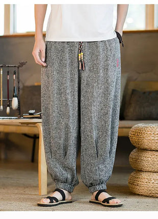 Pantaloni da jogging in seta di ghiaccio da uomo pantaloni casual stile Harajuku cinese da uomo pantaloni sportivi Harlem allentati ricamati streetwear 5XL