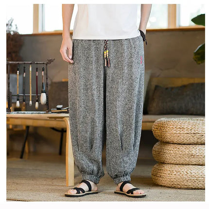 Pantaloni da jogging in seta di ghiaccio da uomo pantaloni casual stile Harajuku cinese da uomo pantaloni sportivi Harlem allentati ricamati streetwear 5XL