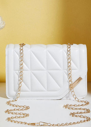 Trendy Embroidered Square Bag  - Diamond Pattern Shoulder Purse with Chain Strap & Magnetic Closure PlatiNum