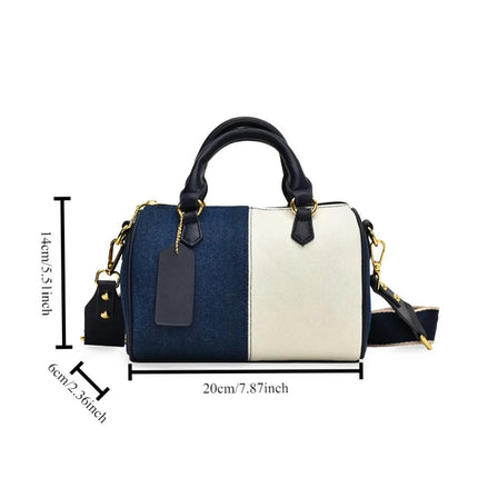 Patchwork Colorblock Mini Handbags For Women Denim Shoulder Cross Body Bags Casual Street Small Boston Bag 2025 Designer Purses PlatiNum