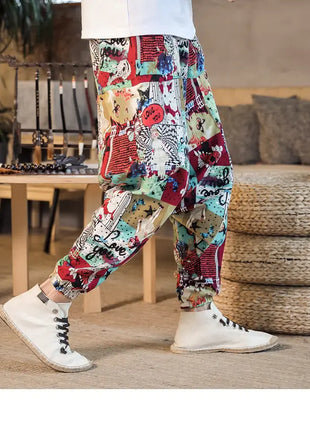 Pantaloni Harem da Uomo 2026 Stile Retrò con Stampa, Pantaloni Jogger Larghi e Comodi con Cavallo Ribassato, Stile Nepal Oversize, Pantaloni Casual da Uomo con Cavallo Ribassato