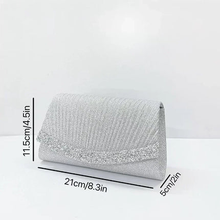 Borsa Clutch Plissettata con Strass, Pochette da Sera Scintillante con Cristalli, Elegante Borsetta da Donna per Cerimonie, Matrimoni e Feste Formali