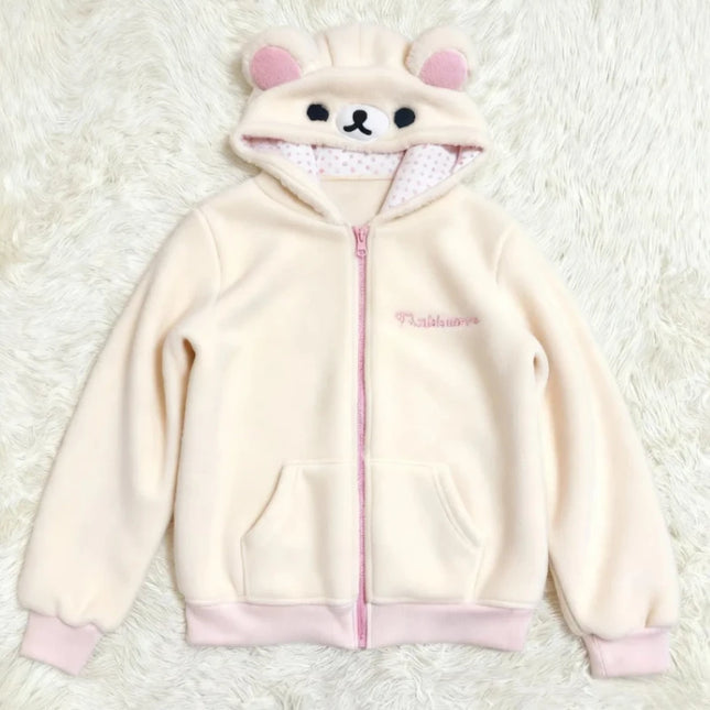 Cute Japan Bear Sleepwear Rilakkuma Y2K Hoodie Pajama Set Girls Fleece Lined Hooded Homewear Suit Autumn Winter Loungewear New