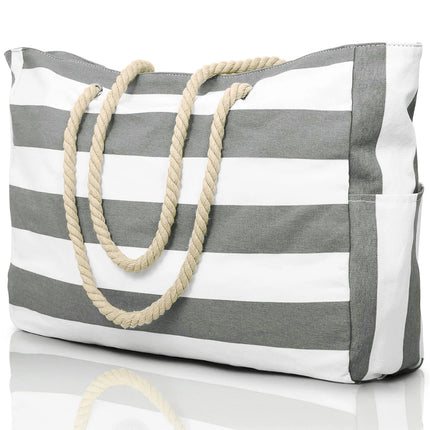 Striped zip-up outdoor travel and vacation bag, waterproof and sand-resistant canvas, convenient foldable beach bag-zmt