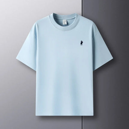 Men's Round Neck Short Sleeve 100% Pure Cotton T-shirt Hot Sale Luxury Brand Summer Exquisite Embroidery Pony Breathable Top