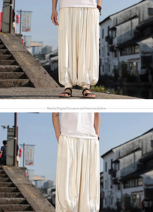 Pantaloni a Gamba Larga Stile Etnico per Uomo, Pantaloni in Lino Comodi e Traspiranti, Pantaloni da Ballo, Abbigliamento Casual Quotidiano, Pantaloni Hanfu, Taglie Fino a 8XL