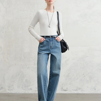 FSLE【Premium Series】German Biella Wool Autumn Super Fine Washable Seamless One-Piece Mock Neck Thermal Base Layer Shirt Women PlatiNum