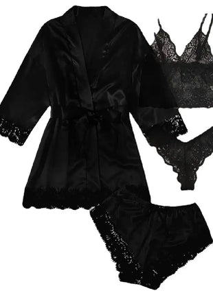 Pigiama da donna lussuoso con scollo a V in 4 pezzi camicia da notte sexy pizzo in raso halter accappatoio in raso di seta camicia da notte per la casa pigiama sexy per la casa platinumshop