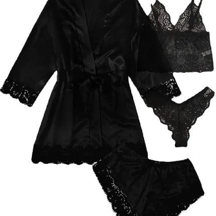 Pigiama da donna lussuoso con scollo a V in 4 pezzi camicia da notte sexy pizzo in raso halter accappatoio in raso di seta camicia da notte per la casa pigiama sexy per la casa platinumshop